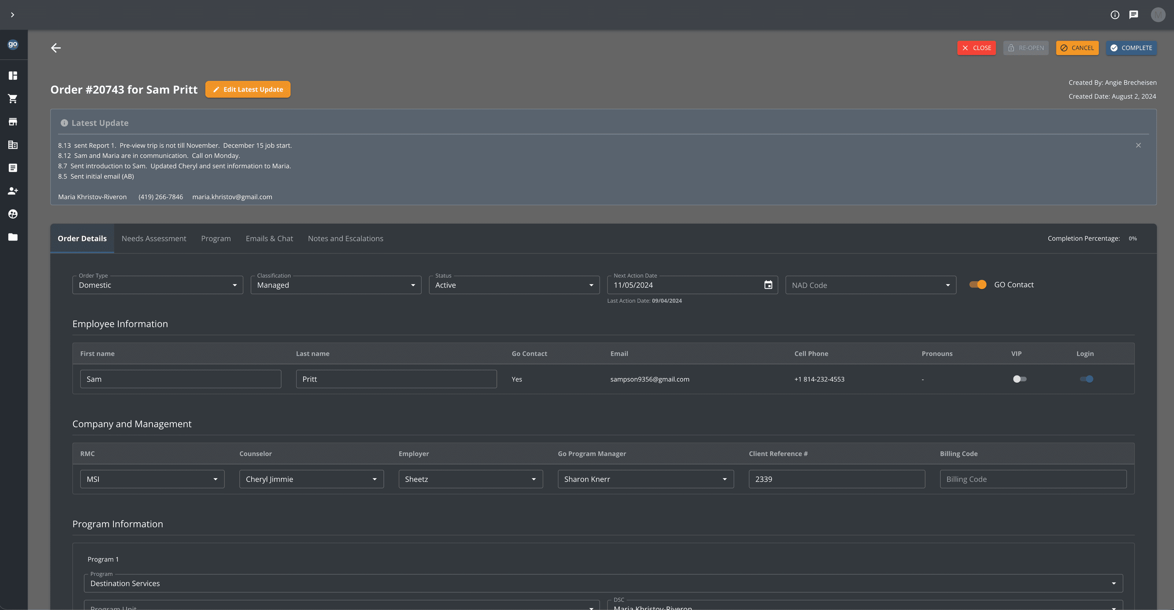 NorthStar CRM detailed view - NorthStar CRM is a CRM system used by one of the leading and trusted destination services in the USA to manage their clients and orders.