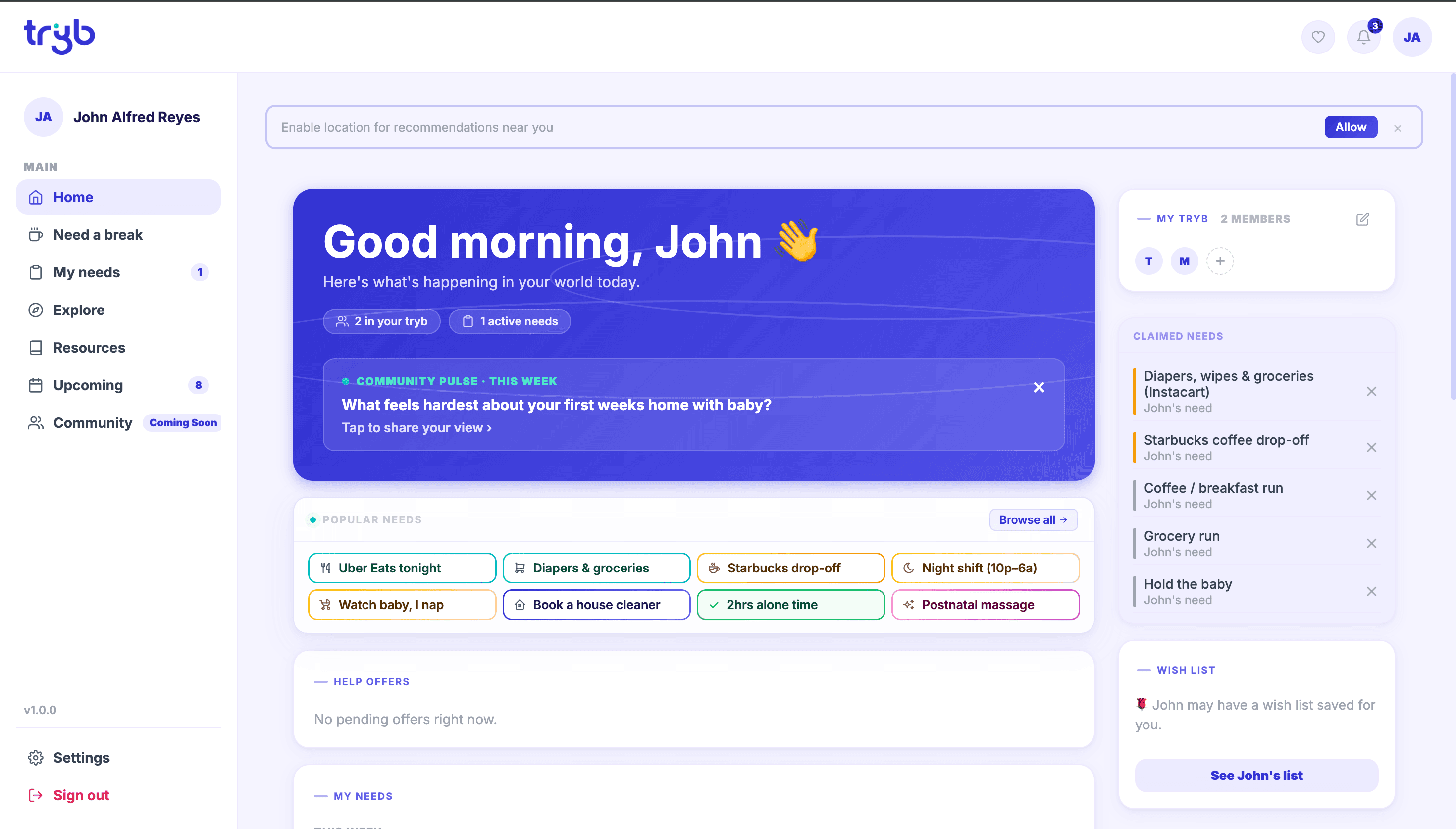 Tryb screenshot - Tryb is a parenting app that helps parents track their child's development and milestones, and provides resources and support for parents.