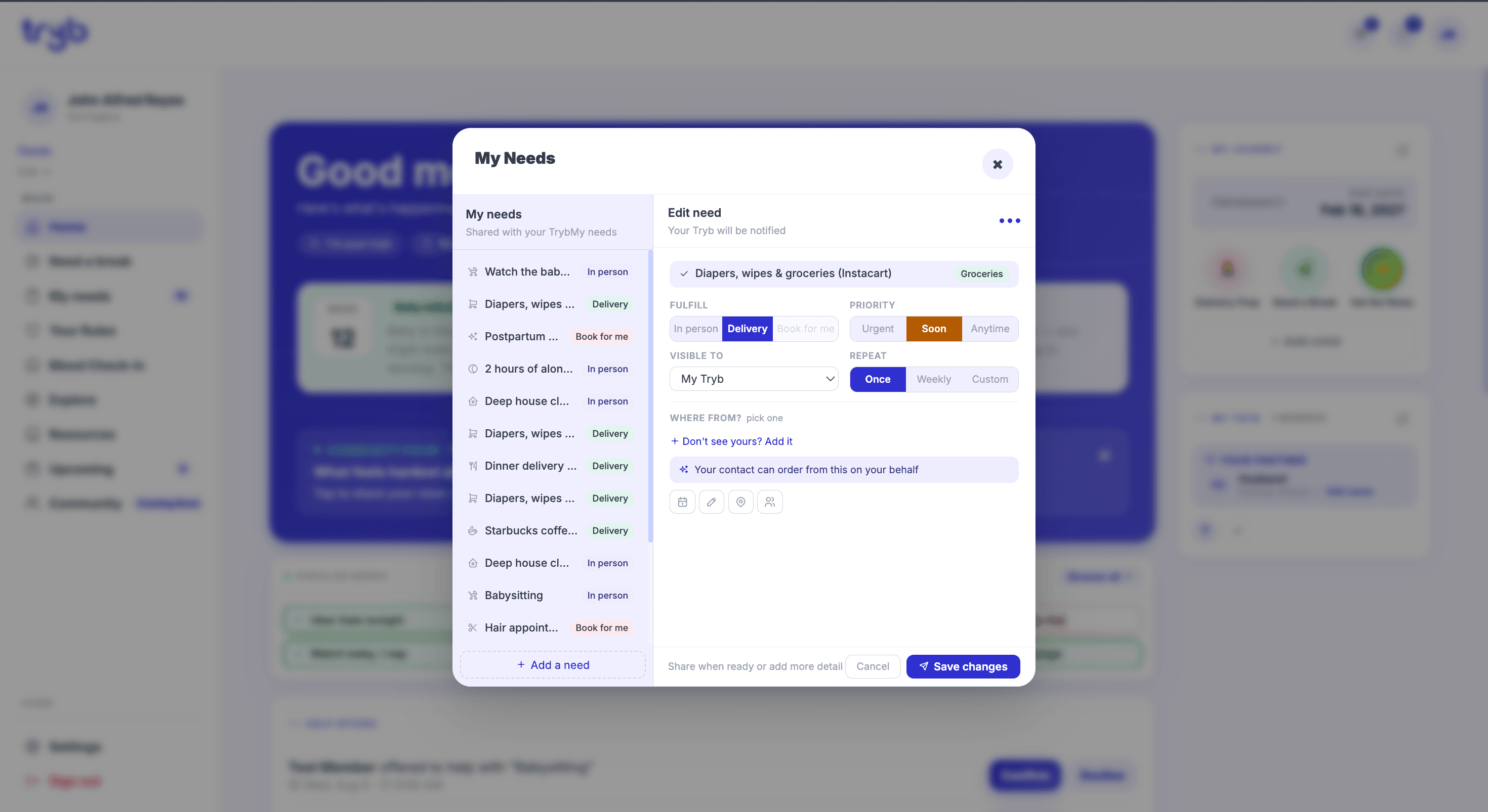 Tryb mobile view - Tryb is a parenting app that helps parents track their child's development and milestones, and provides resources and support for parents.
