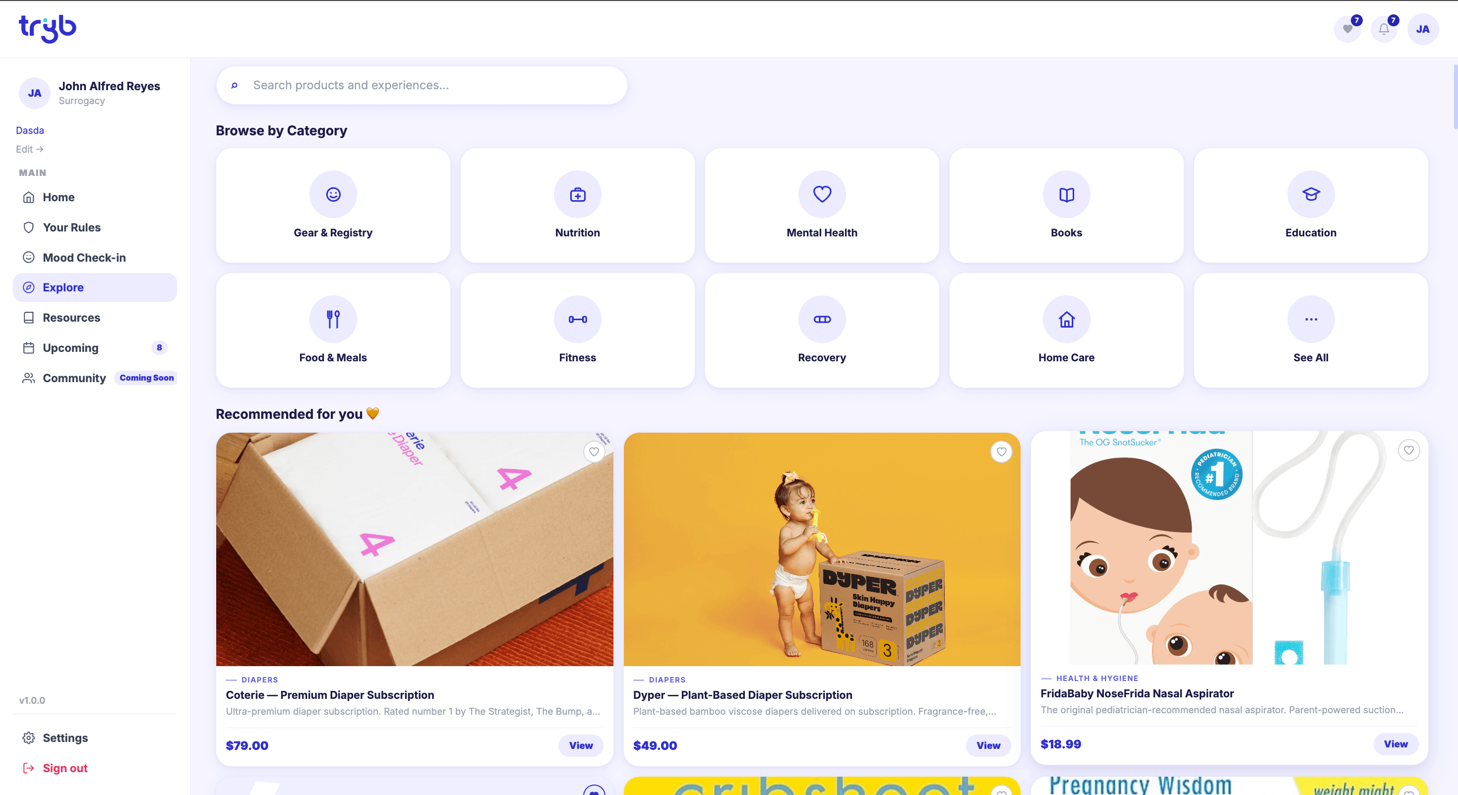 Tryb detailed view - Tryb is a parenting app that helps parents track their child's development and milestones, and provides resources and support for parents.