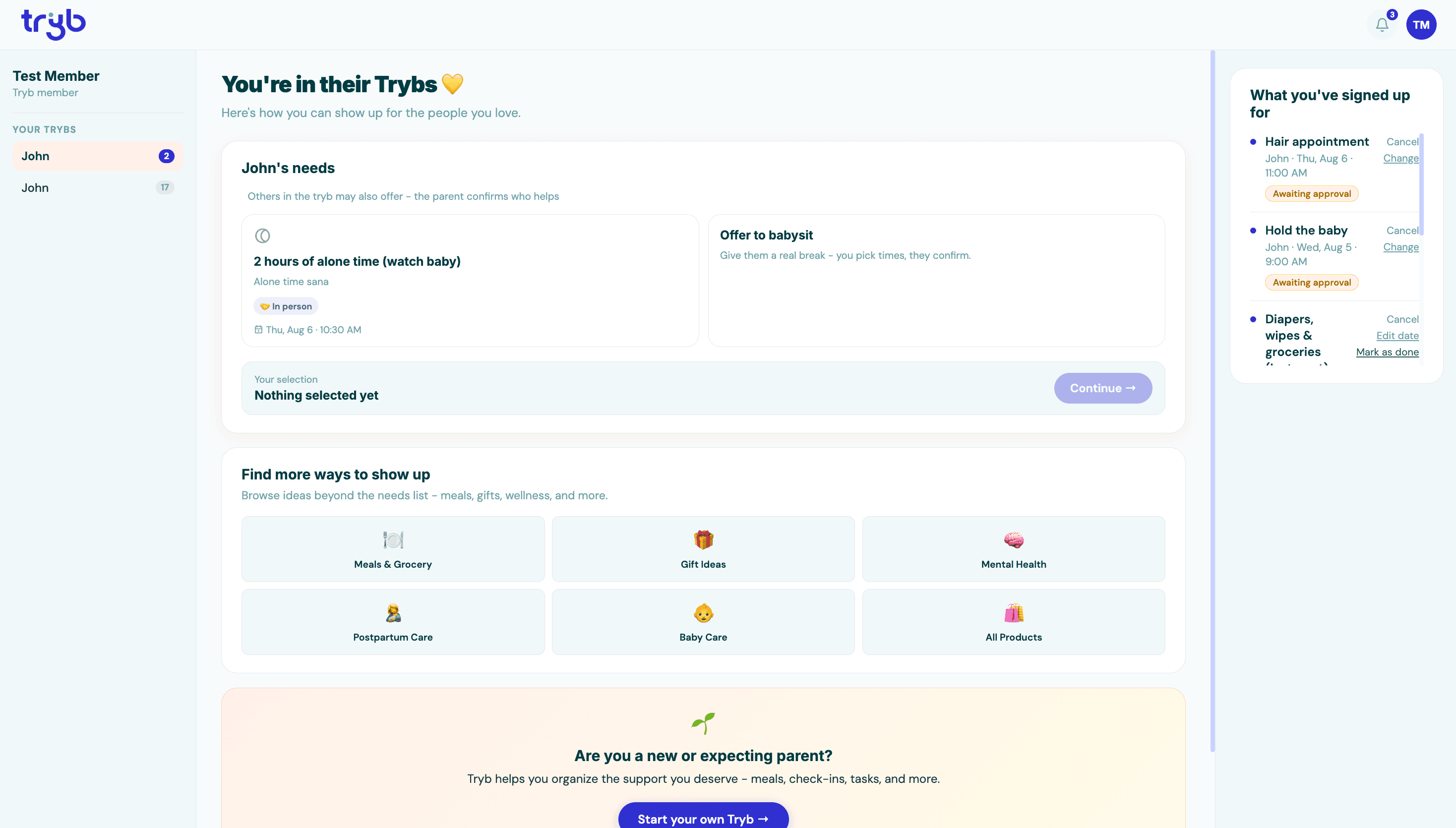 Tryb screenshot - Tryb is a parenting app that helps parents track their child's development and milestones, and provides resources and support for parents.