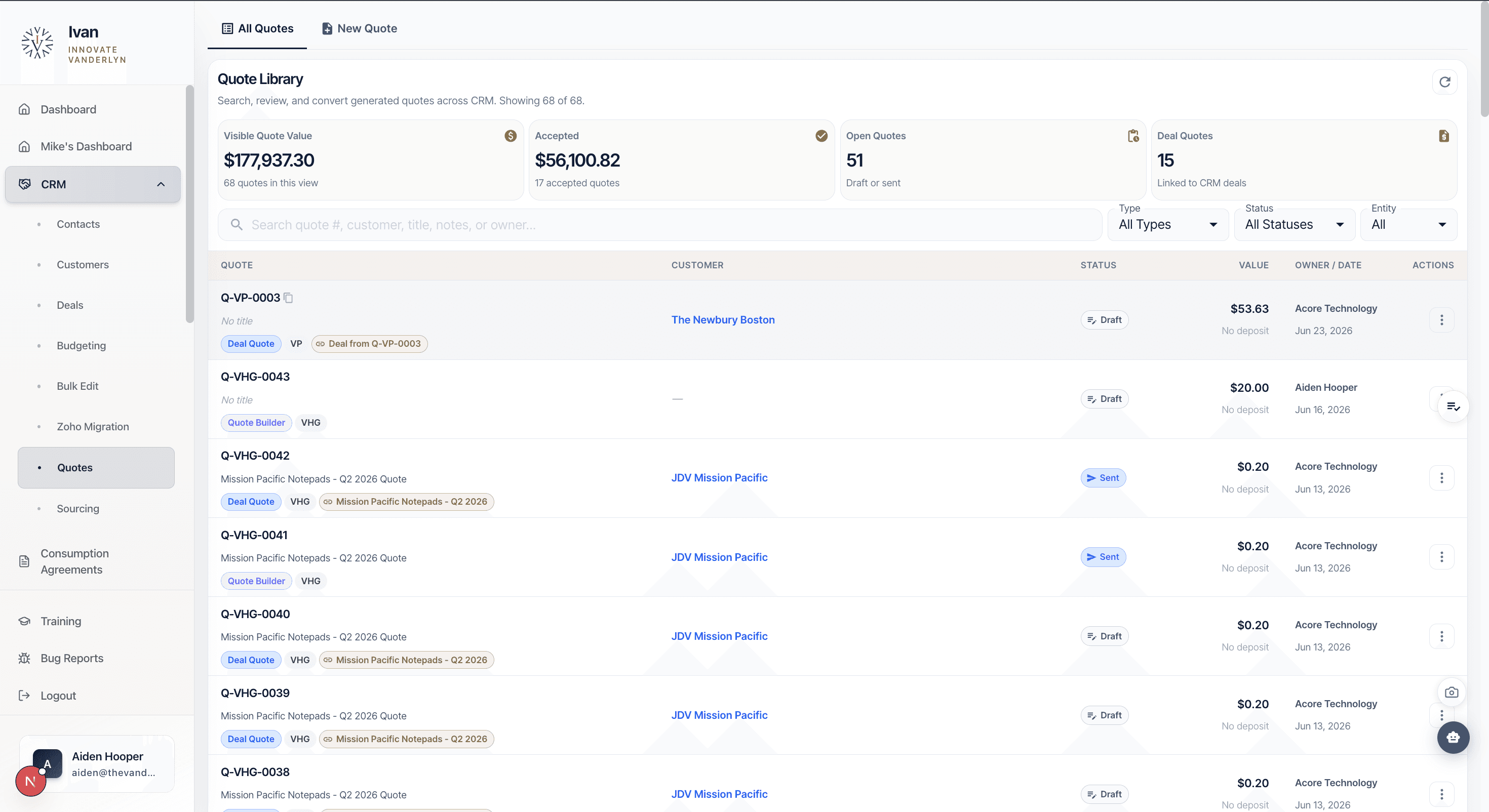The Vanderlyn ERP feature showcase - Custom ERP system for a local business that manages their inventory, sales, and accounting.