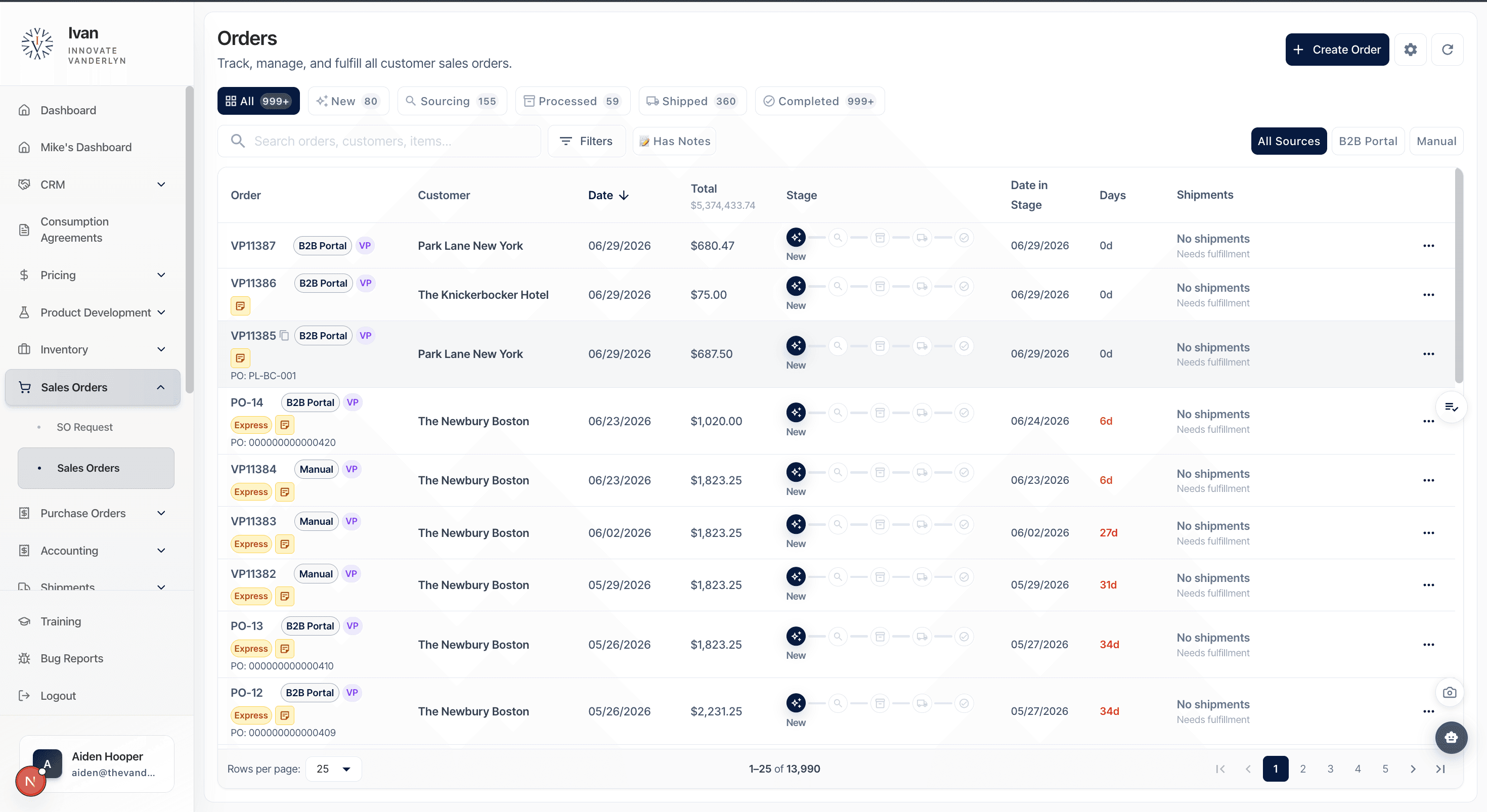 The Vanderlyn ERP screenshot - Custom ERP system for a local business that manages their inventory, sales, and accounting.